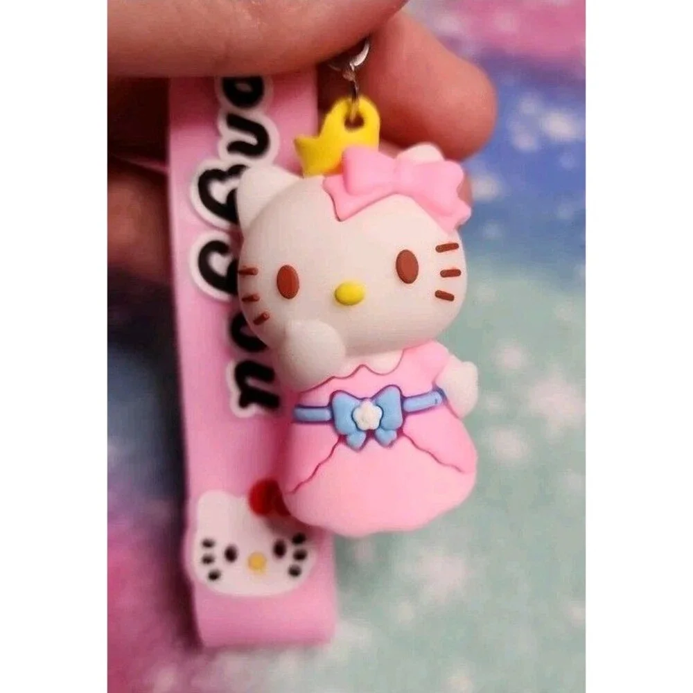 Hello Kitty Crown Wristlet Keychain Pink Rubber Sanrio 